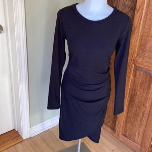 Jenny Boston Boutique Black Ribbed Rusched Knit Bodycon Dress - Size Small